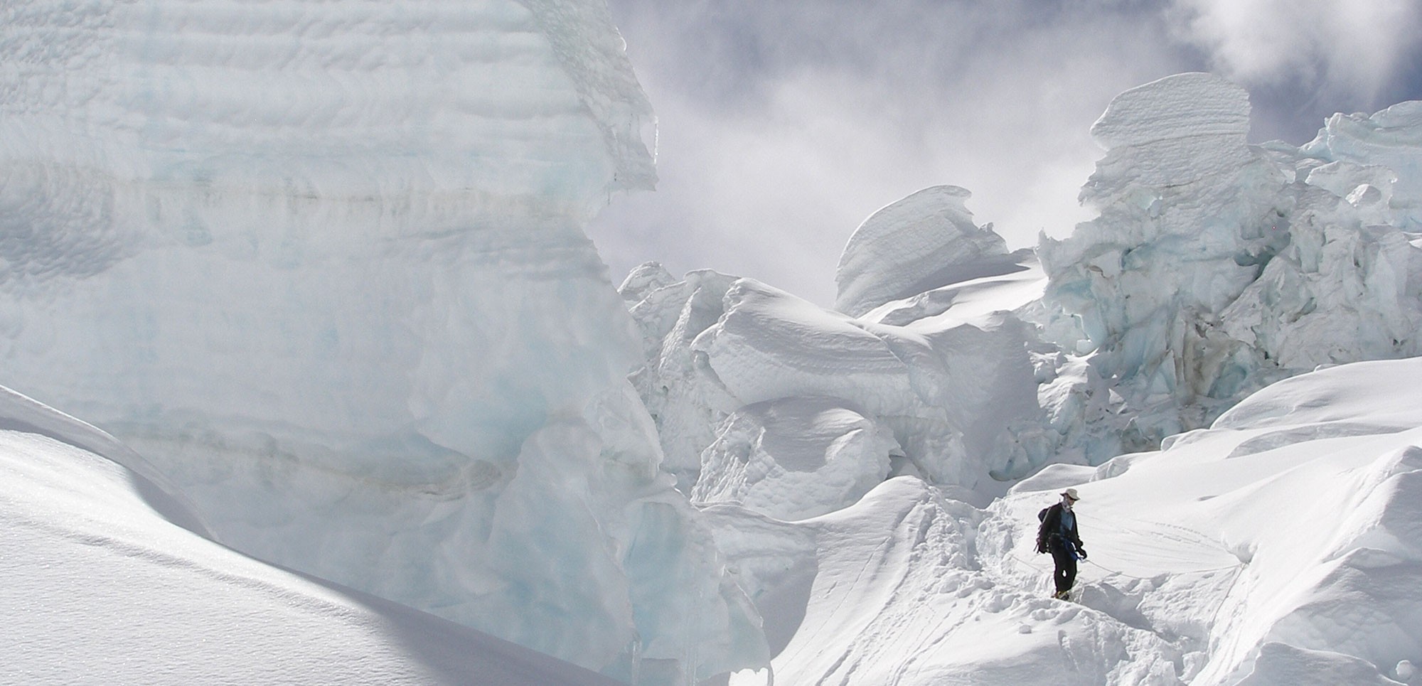 Ben Clowes descending through the Khumbu Icefall